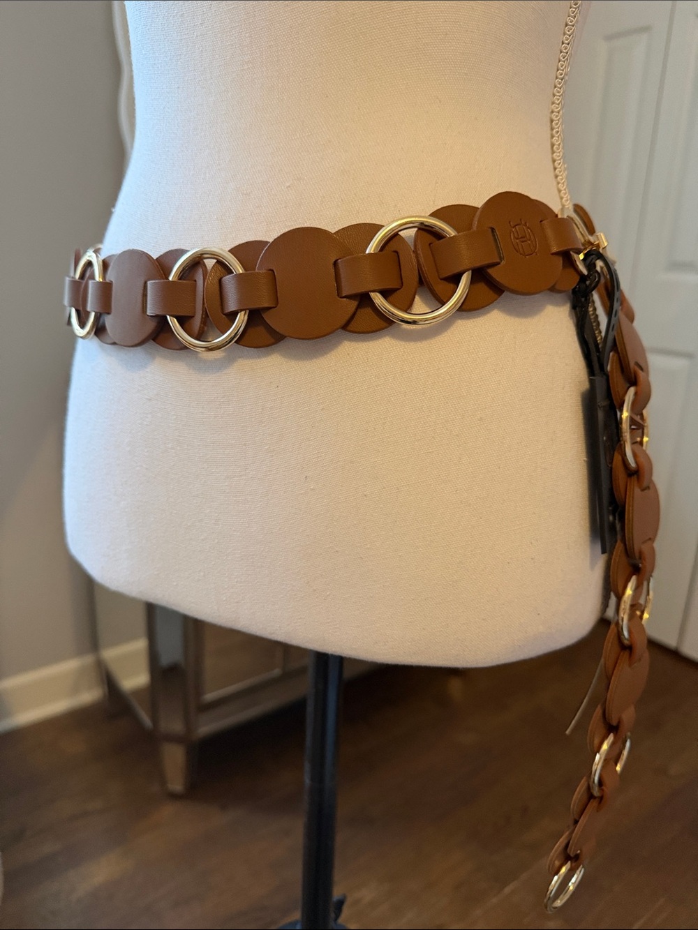 House of Harlow 1960 Fabulous Brown Leather Belt w/ Gold Rings & Clip M/L NWT